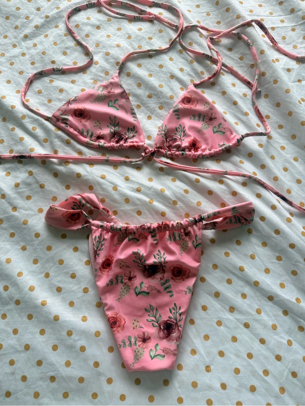 Pink Floral Triangle Bikini Set